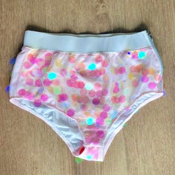 iHeartRaves Pants - Kiki Riki High Waisted Disc Sequin Shorts - White/Pink